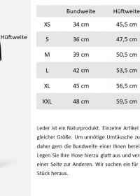 Maßtabelle 'Donna'